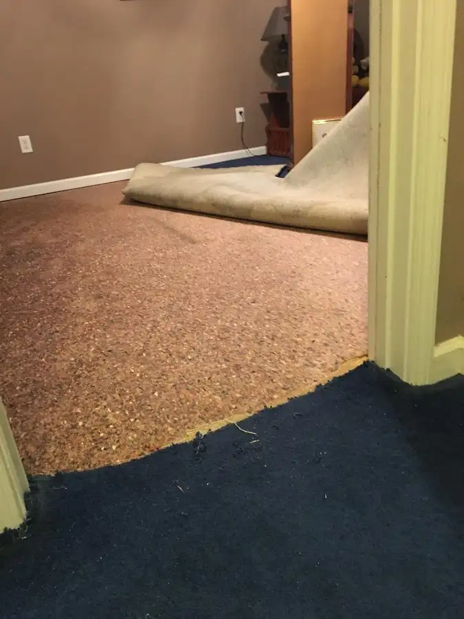 Carpet pad removal revealing water damage during Drying & Dehumidification in Peoria